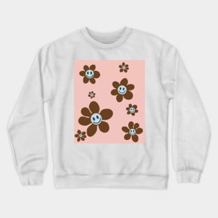 pattern flower emoji happy pink brown blue Crewneck Sweatshirt